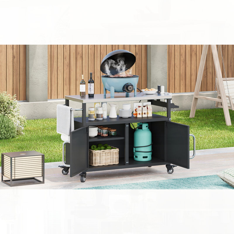 Chariot de barbecue extérieur avec armoire de rangement et roues verrouillables