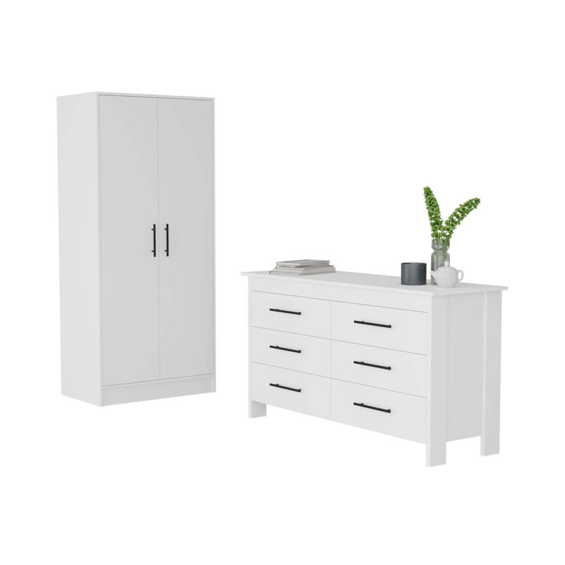 Ensemble de chambre à coucher, armoire et commode 2 pièces Canaan, blanc