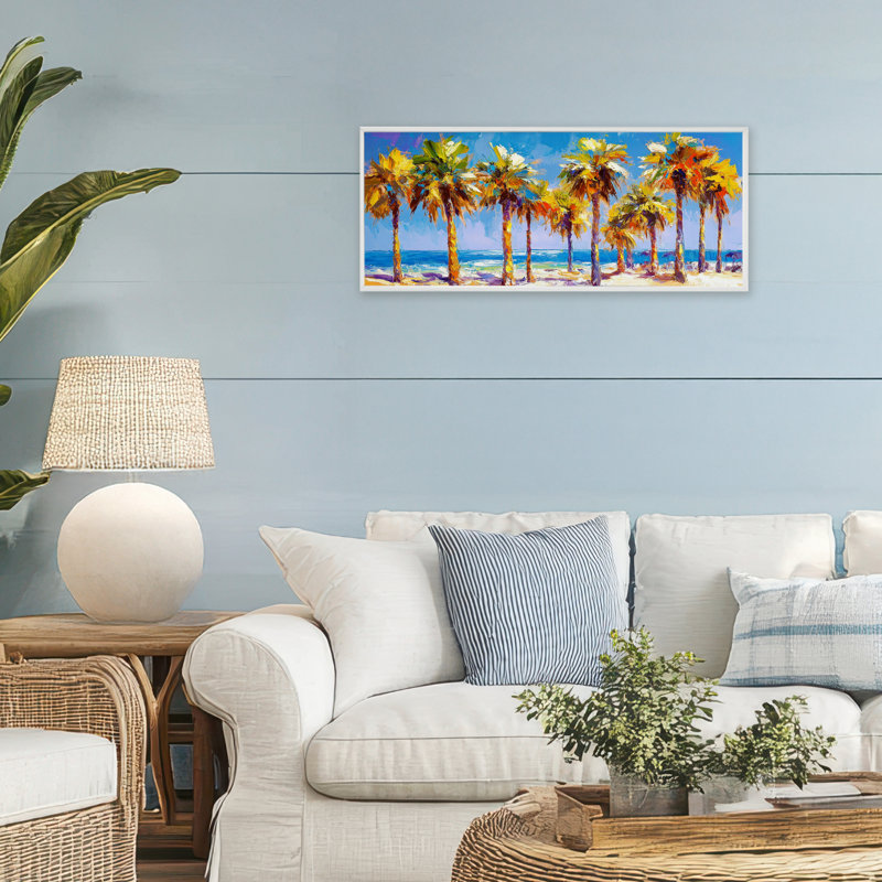 «Plusieurs palmiers sur la plage», estampe numérique, design par Petal Prints Design, 10 x 24, Coastal White Giclee Framed