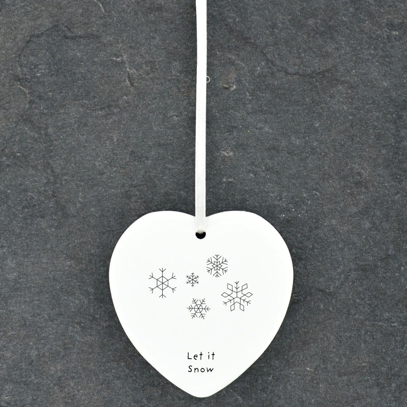 Let It Snow Heart Shaped Ceramic Ornament