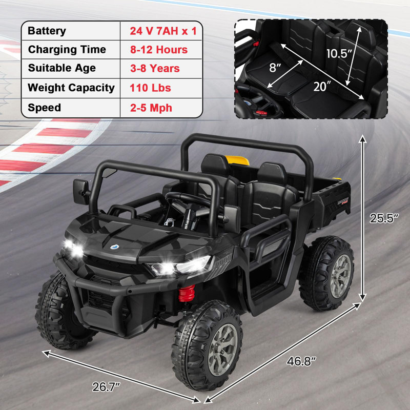 Homdox 24V 2 Seater All-Terrain Vehicles Battery Powered Ride on Toy with Remote Control, Black