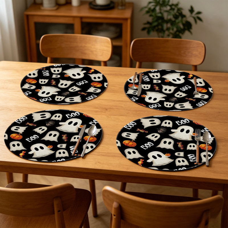 6 napperons de table ronds d'Halloween avec imprimé fantôme de citrouille Antis Moves
