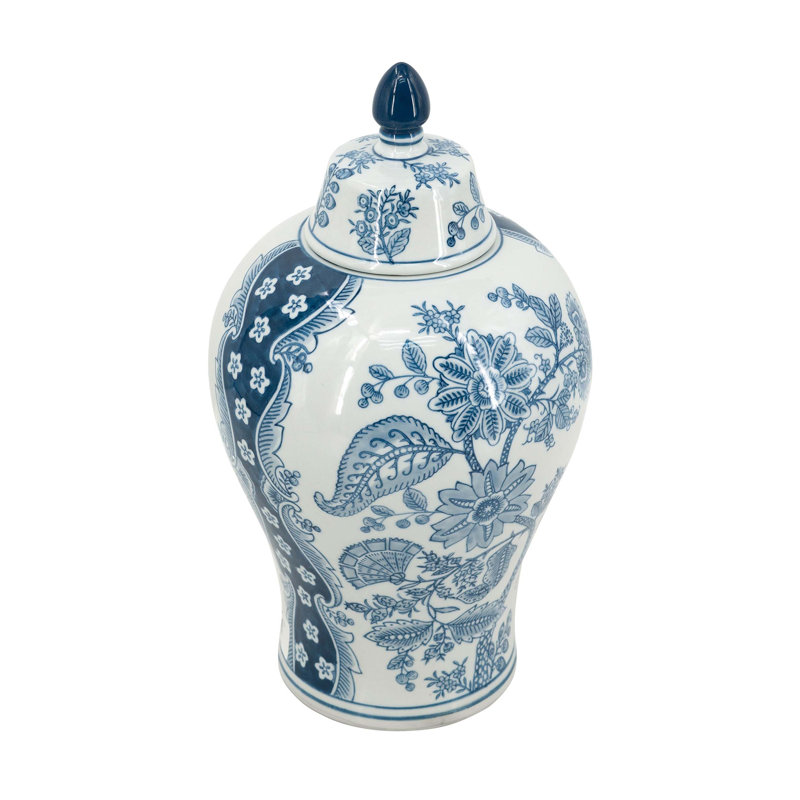 D8,3x14,6 "Pot bleu et blanc en porcelaine avec motifs floraux
