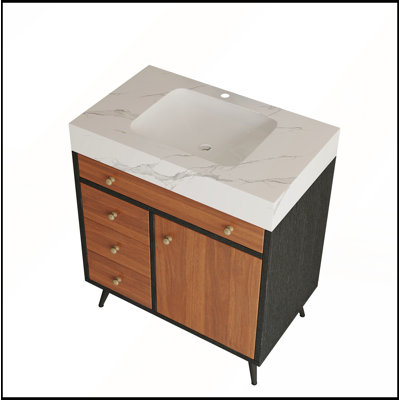 Modern Free-Standing Bathroom Vanity with Ceramic Sink and Sintered Stone Top