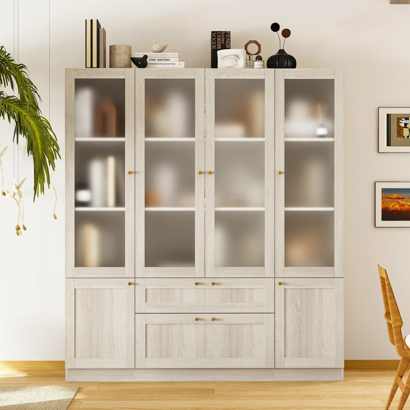 Storage Cabinet With Frosted-Glass-Door And 2 Drawers