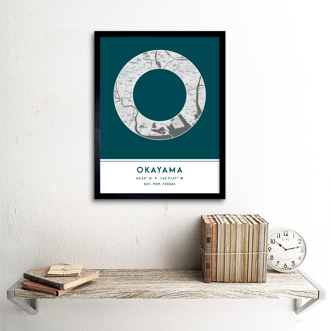 Okayama Japan City Map Teal - Single Picture Frame Typography