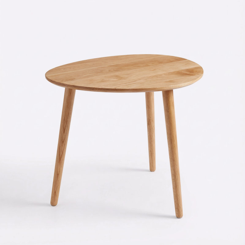 19"W Solid Oak  Mid-Century Modern Oval Side Table, Oak, 17.7" H x 19.68" W x 19.68" D