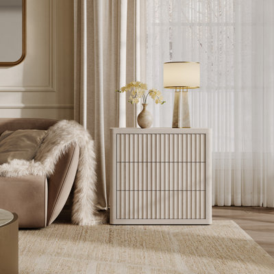 Modern Fluted Waveform Panel 3-Drawer Nightstand