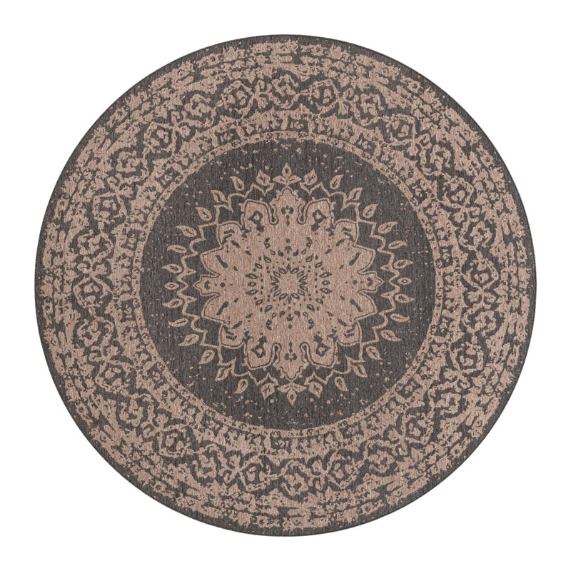 Cowgill Oriental Beige/Black Area Rug, Round 10'