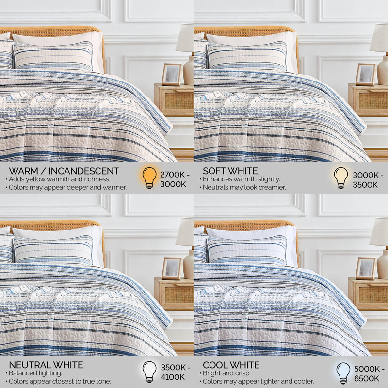 Coastal Stripes Collection Reversible Quilt Set, King Quilt + 2 Standard Shams, Blue