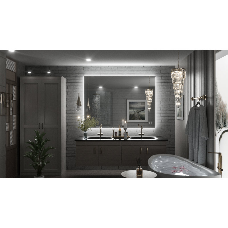 Adorna LED Backlit Frameless Lighted Bathroom Wall Mirror/Vanity Mirror w/ Brightness Adjust, 32" x 40"