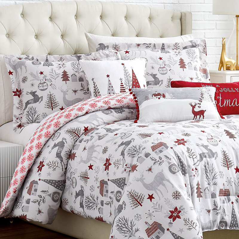 Ensemble d'édredon réversible en microfibre Holly Jolly, Édredon simple + 4 pièces supplémentaires