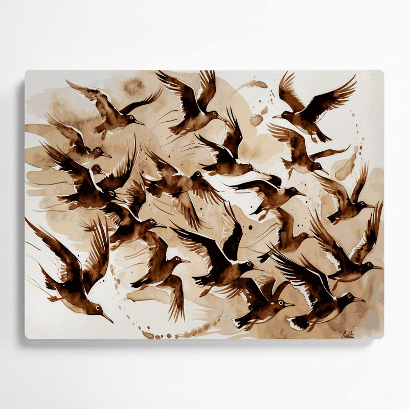Oiseaux, art mural en métal beige, H 20 po x l 30 po