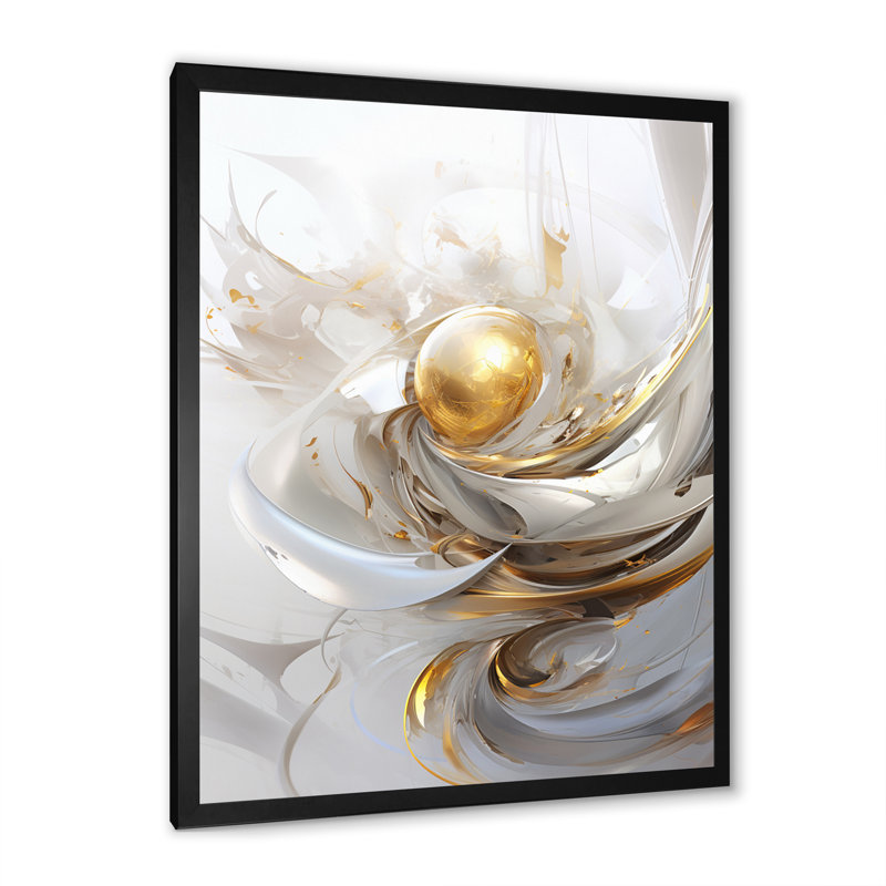 Impression sur toile Fractal Gold Sphere On White I - Fractals, H 40 po x l 30 po x P 1,5 po, Cadre simple noir