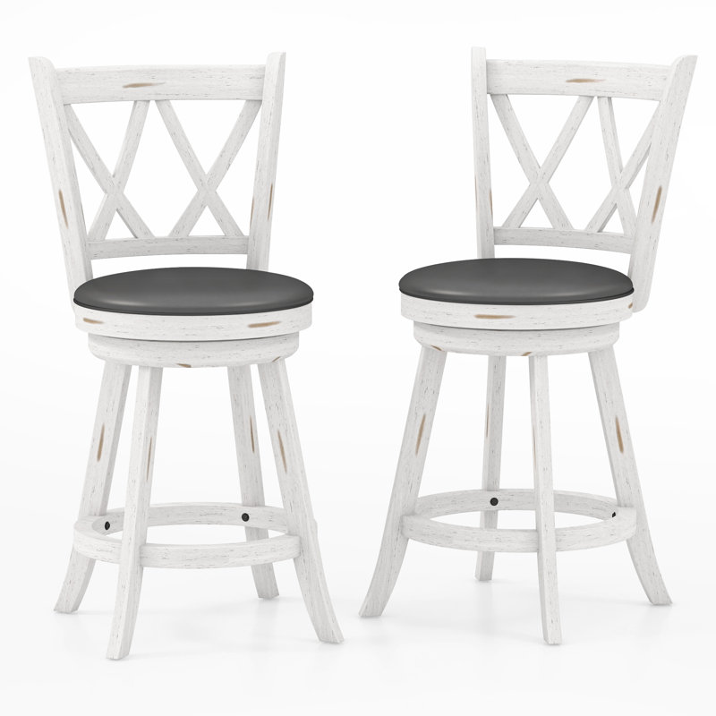 White Swivel Counter Stools with Faux Leather Seats, Set of 2
