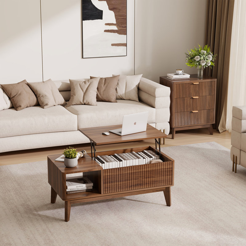 Ensemble de tables basses à plateau relevable avec tables de bout - Table basse et tables d'appoint en noyer, Noyer