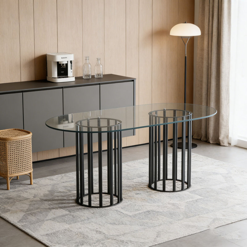 71 inch oval tempered glass dining table, Black