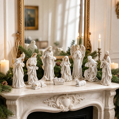 8"H Ivory Resin Nativity Figurine Set