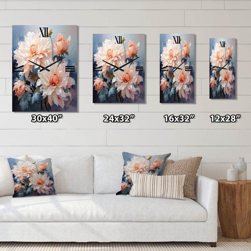 Impression romantique I - fleurs très grandes, horloges murales Peach Chrysanthemums, Petit