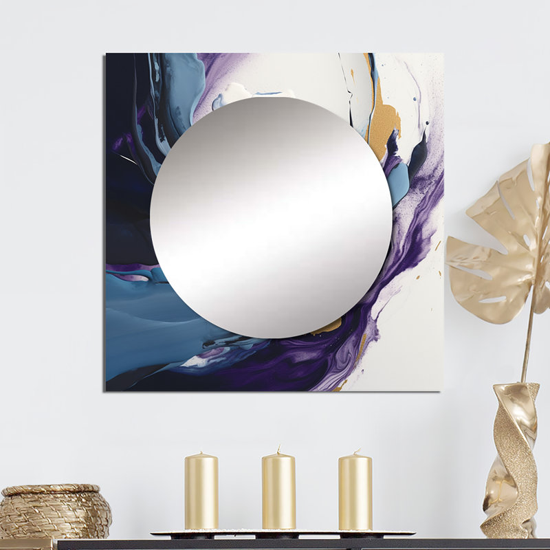 Farhiya - Art abstrait miroir mural carré en marbre, 29 po x 29 po