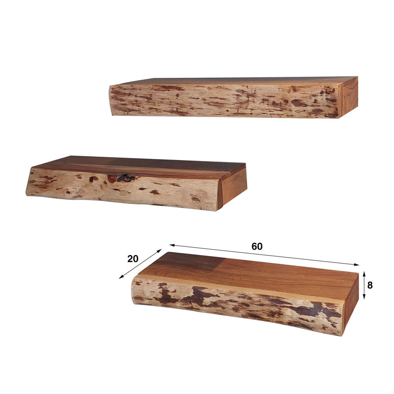 Lenexa 3 Piece Acacia Solid Wood Floating Shelf