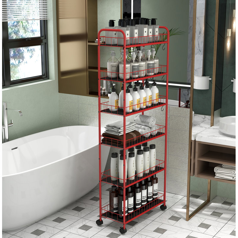 Red 6-Tier Rolling Cart Gap Kitchen Slim Slide Out Storage Tower Rack with Wheels, 61" x 22.8" x 10"