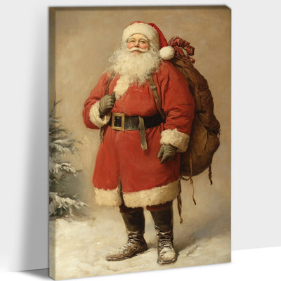 Art mural rétro de Noël - père Noël, décoration murale avec art d'arbre de Noël, peintures de Noël pour le mur, impressions d'art sur toile pour le salon, encadré 12 po x 16 po