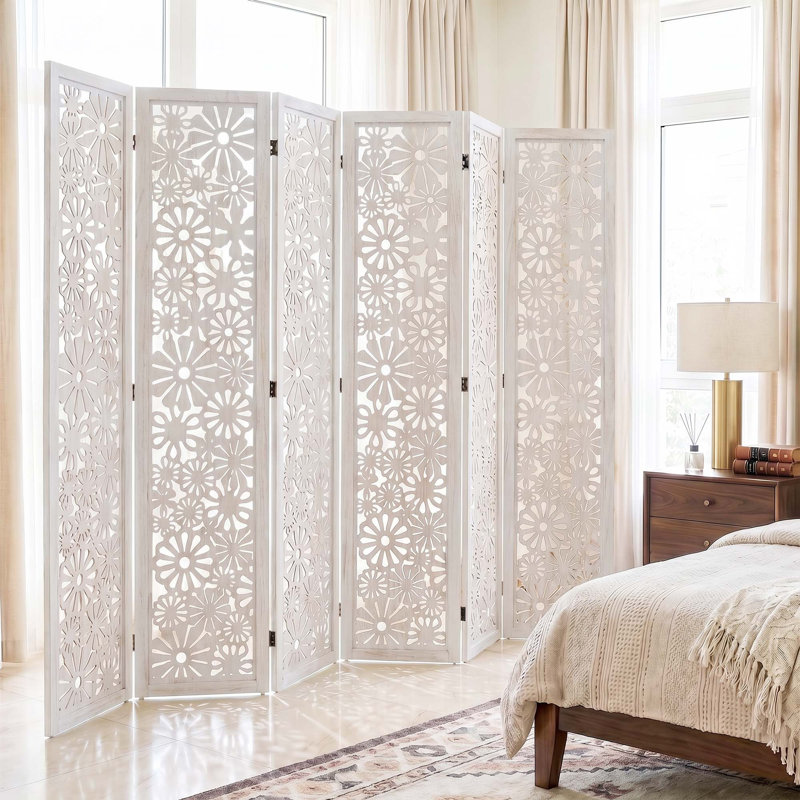 Cloison pliante 67 po Floral, 6, Distressed White