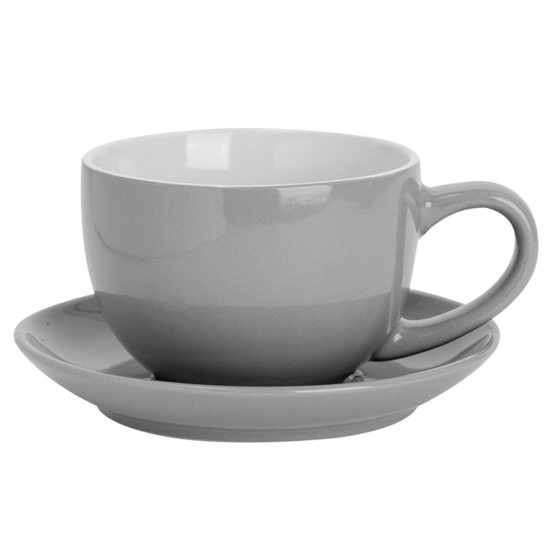 Argon Tableware - 250ml Coloured Cappuccino Cup with Saucer, Grey