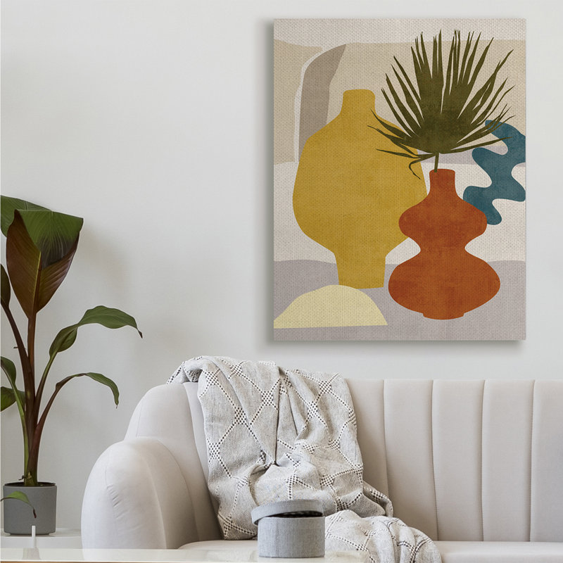 «Desert Summer Abstract Vases Yellow Orange Brown» par Melissa Wang - impression, H 48 po x l 36 po, Toile tendue