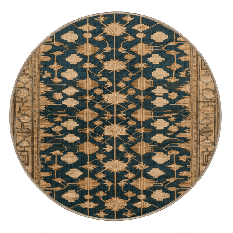 Machine Washable Art Deco Brown Area Rug, Round 5'