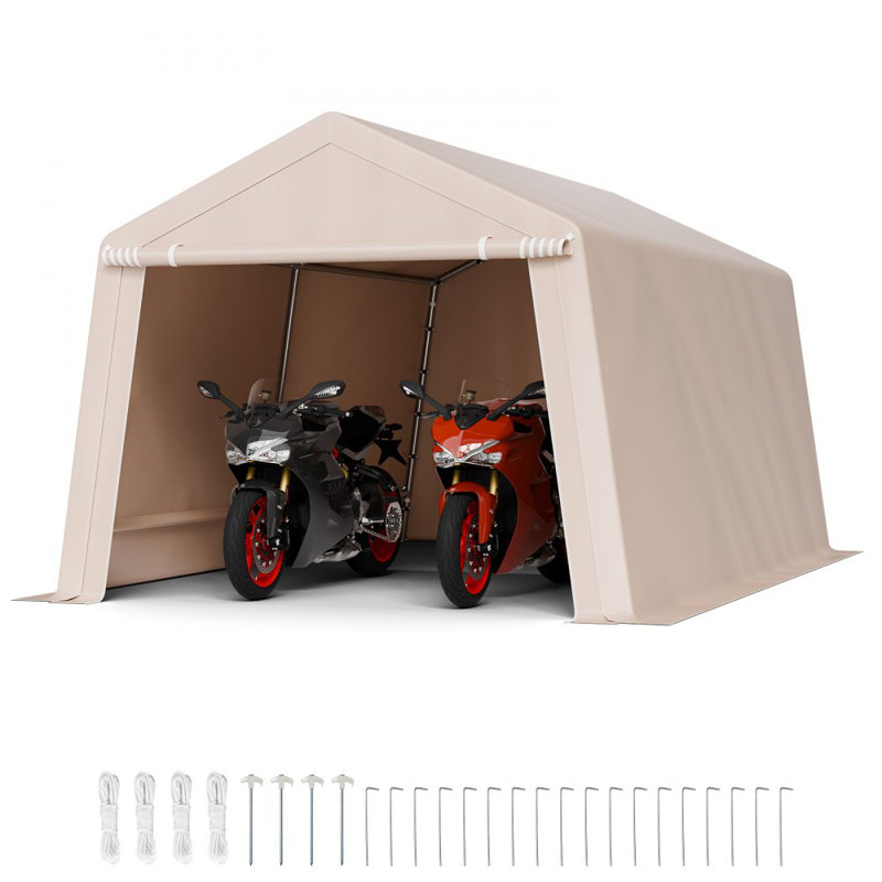 Outdoor Storage Shelter Portable Shed 10x15 ft Waterproof Canopy Garage Tent, Beige, 96" H x 120" W x 180" D