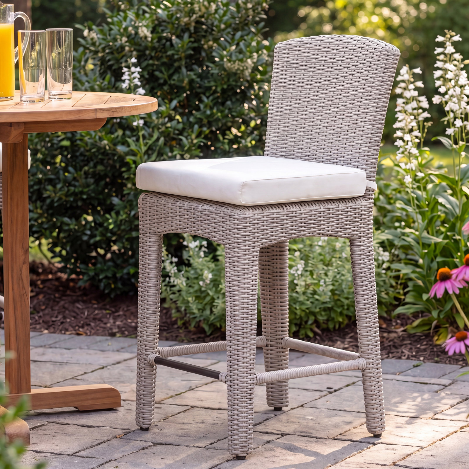 Manhattan Patio Bar Stool with Sunbrella® Cushion, Canvas Flax Sunbrella® Canvas, Bar Stool (30" Seat Height)