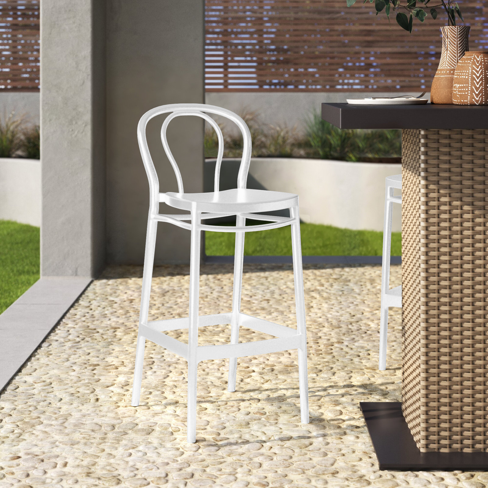 Farrah Patio Bar Stool, White, Bar Stool (29.5" Seat Height)