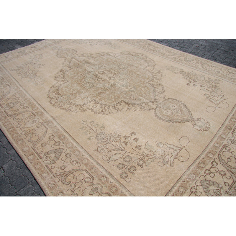 Tapis Oushak rétro dans des tons riches - Tapis traditionnel turc fait à la main pour la décoration intérieure