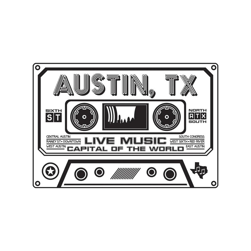Cassette Austin Texas, H 26 po x l 40 po x 1,5 po