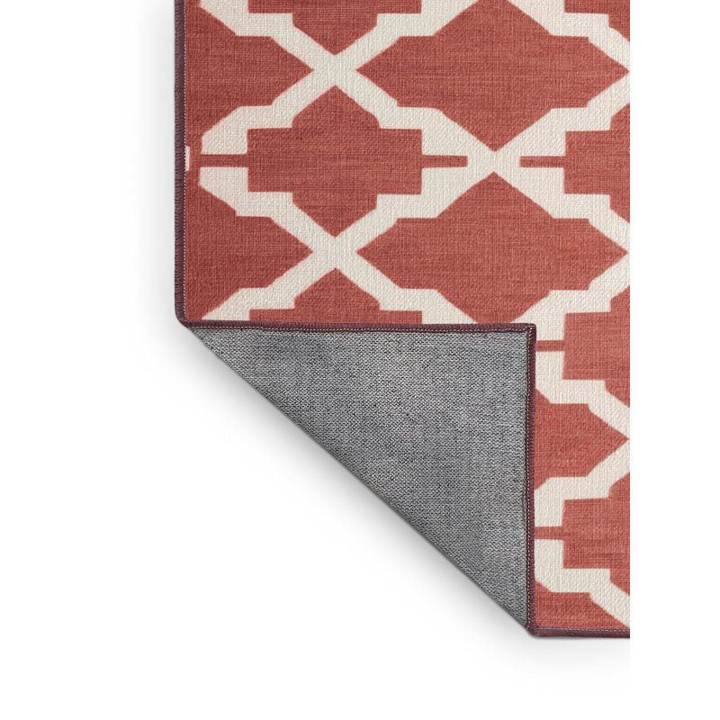 Tapis rouge en treillis lavable à la machine, Carré 3 pi
