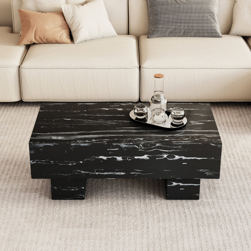 Table basse noire tendance avec motifs modernes, 43,3 x 21,6 x 17,2 po, pour le cinéma maison et le salon, capacité de 330 lb, installation simple de 330 livres avec assemblage facile