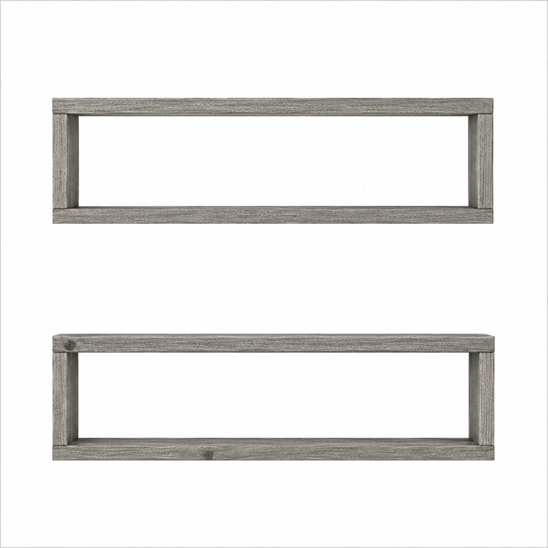 Ensemble de 2 tablettes murales en bois massif Gallery, Weathered Grey