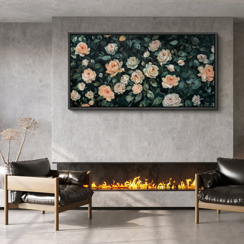 Fleurs roses - Impression sur toile encadrée surdimensionnée, H 30 po x l 60 po, Noir, noir, noir, noir