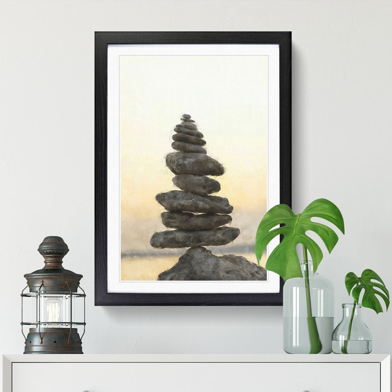 Balancing Zen Stones - Picture Frame Painting Print, Black Framed, 45cm H x 33cm W x 2cm D