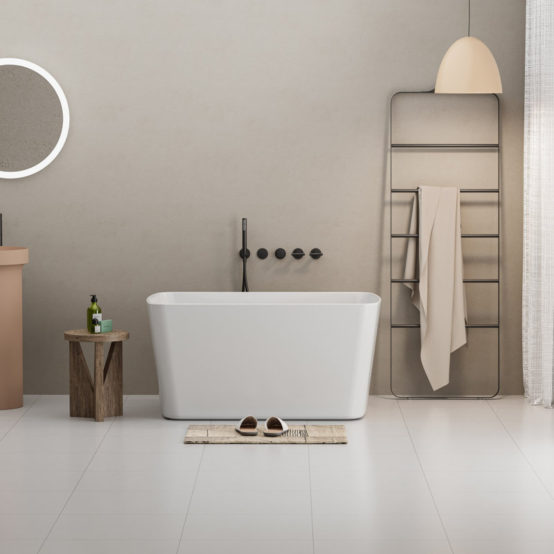 49'' Acrylic Freestanding Soaking Bathtub, Square-Shape Japanese Soaking Hot Tub, Chrome Overflow And Quick Drain, White