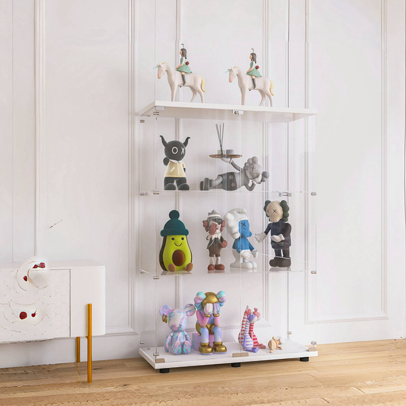 Modern Clear Tempered Glass 3-Shelf Curio Cabinet with 2 Doors