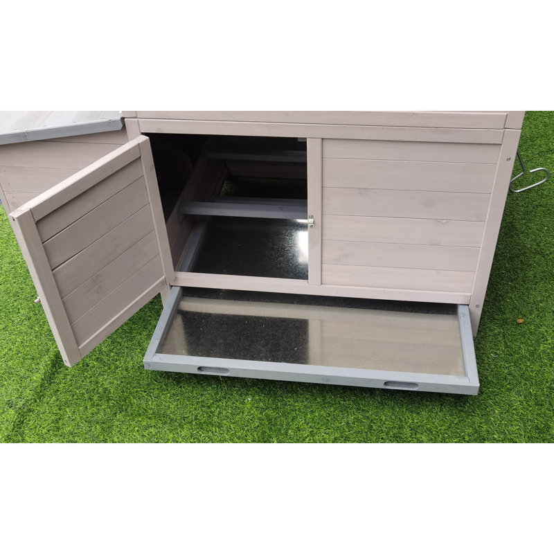 Gray Wooden Chicken Coop with Ramp and Waterproof Roof