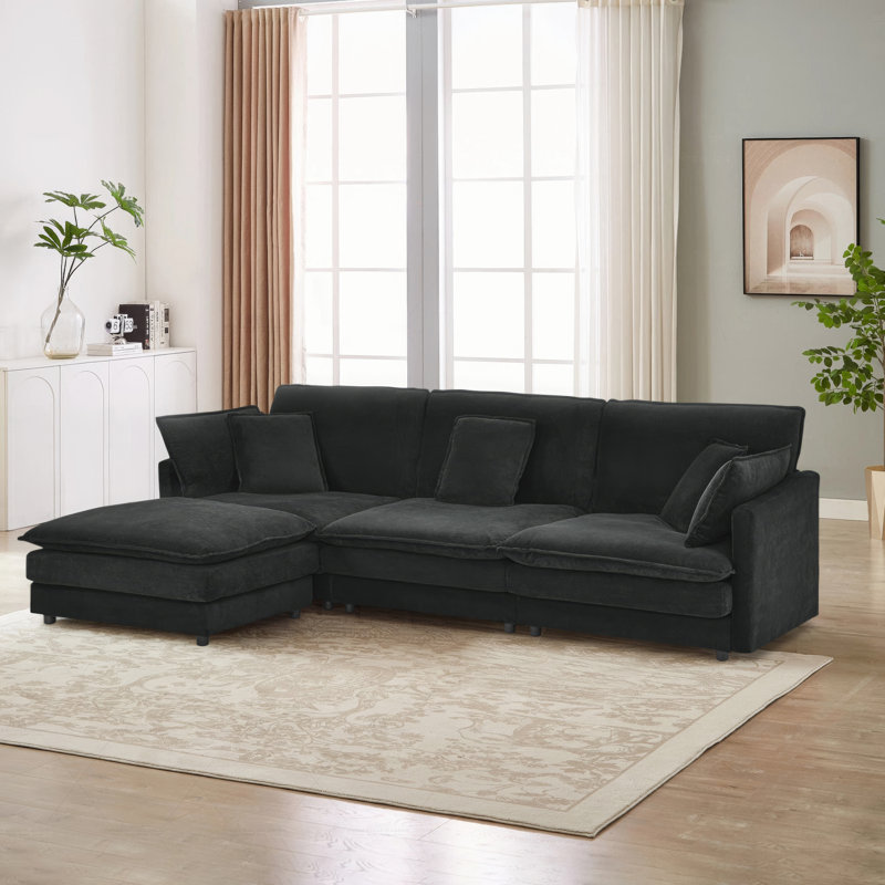 Canapé modulaire convertible en L avec repose-pieds multi-usage, canapé surdimensionné 4 places en tissu doux, Vert