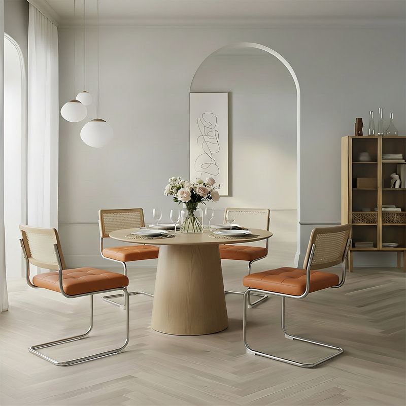 Chaise de salle à manger en rotin Cantilever, brun (ensemble de 4), Brown