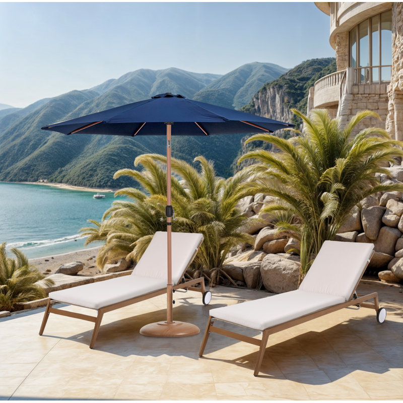 Parasol de patio en tissu / aluminium avec base Chavelle, Teck, Marine