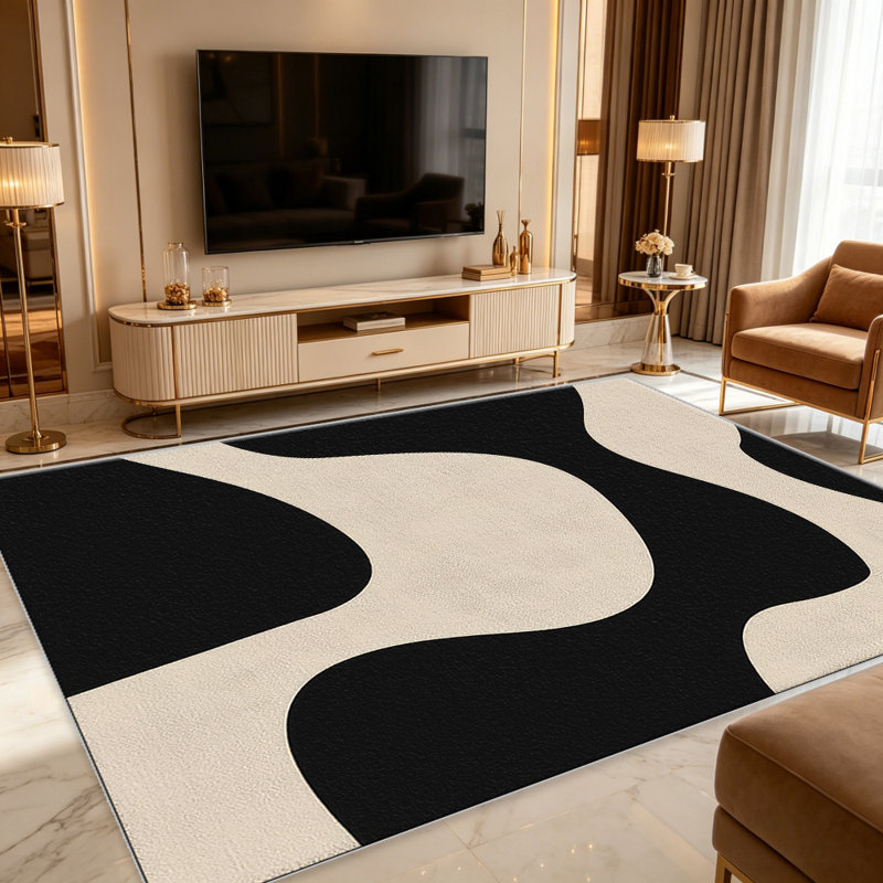 Black & White Flow carpet-easy to clean, machine-washable, soft and comfortable; suitable for door mats, kitchens, living rooms, bedrooms, corridors, and laundry areas. Easy to clean, durable carpet for home decoration.