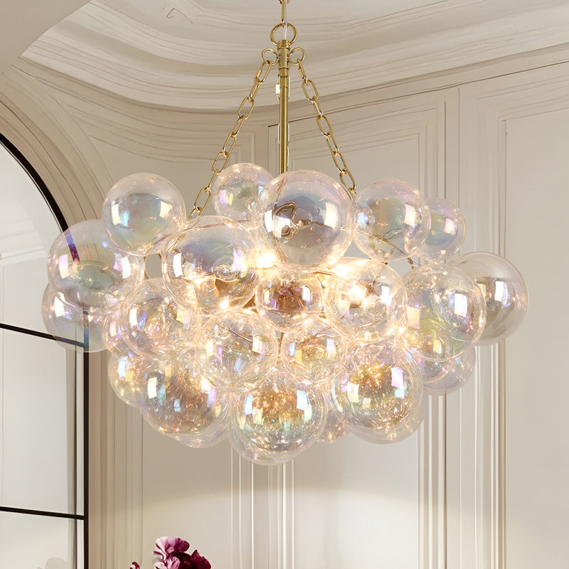Lustre sphérique en verre 6 lumières, Doré