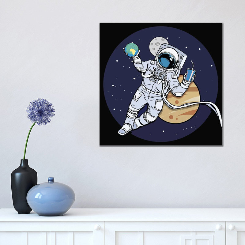 Astronaut And Juice - Wrapped Canvas Print, 45.72 cm H x 45.72 cm W